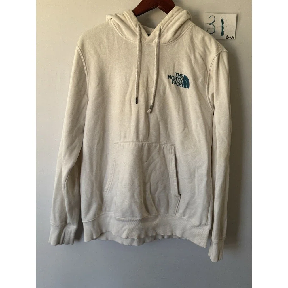 The North Face Hoodie Mens M Cream Never Stop Exploring Mountain Graphic